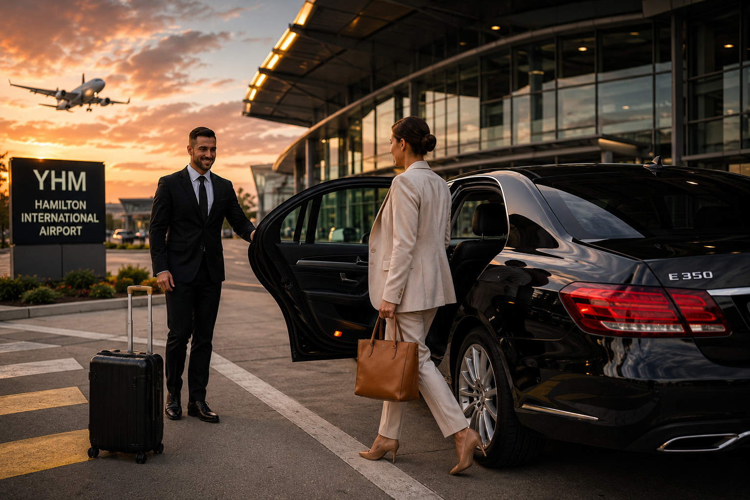 London to Hamilton Airport car service with chauffeur and passenger