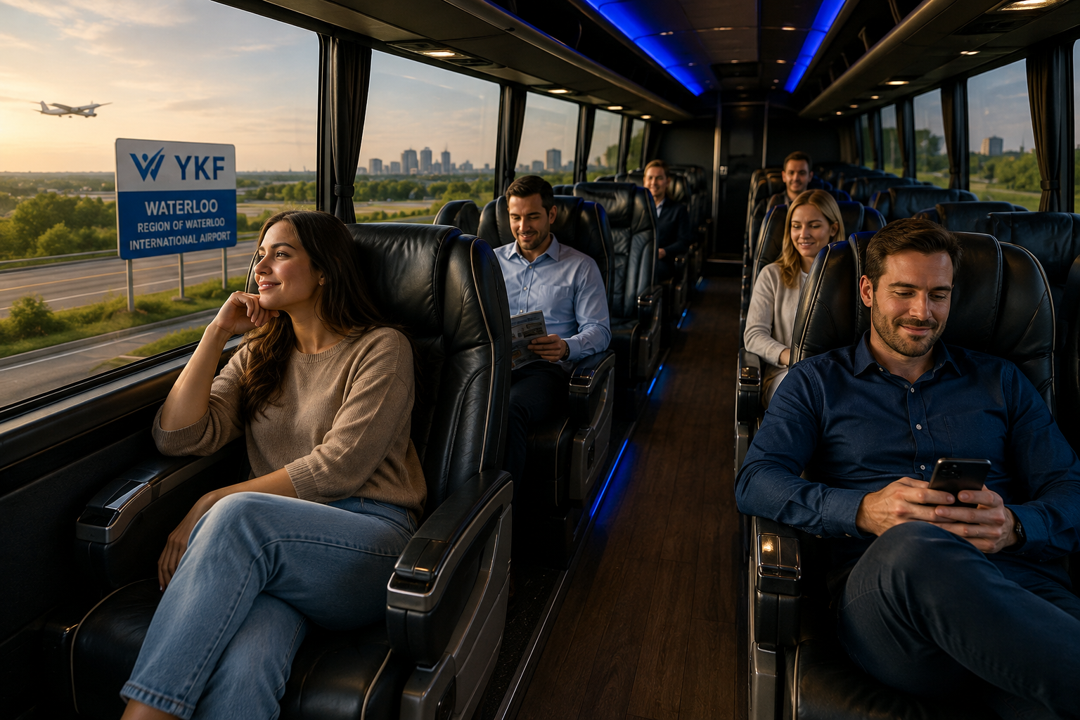 Relaxed passengers on London to YKF airport ride